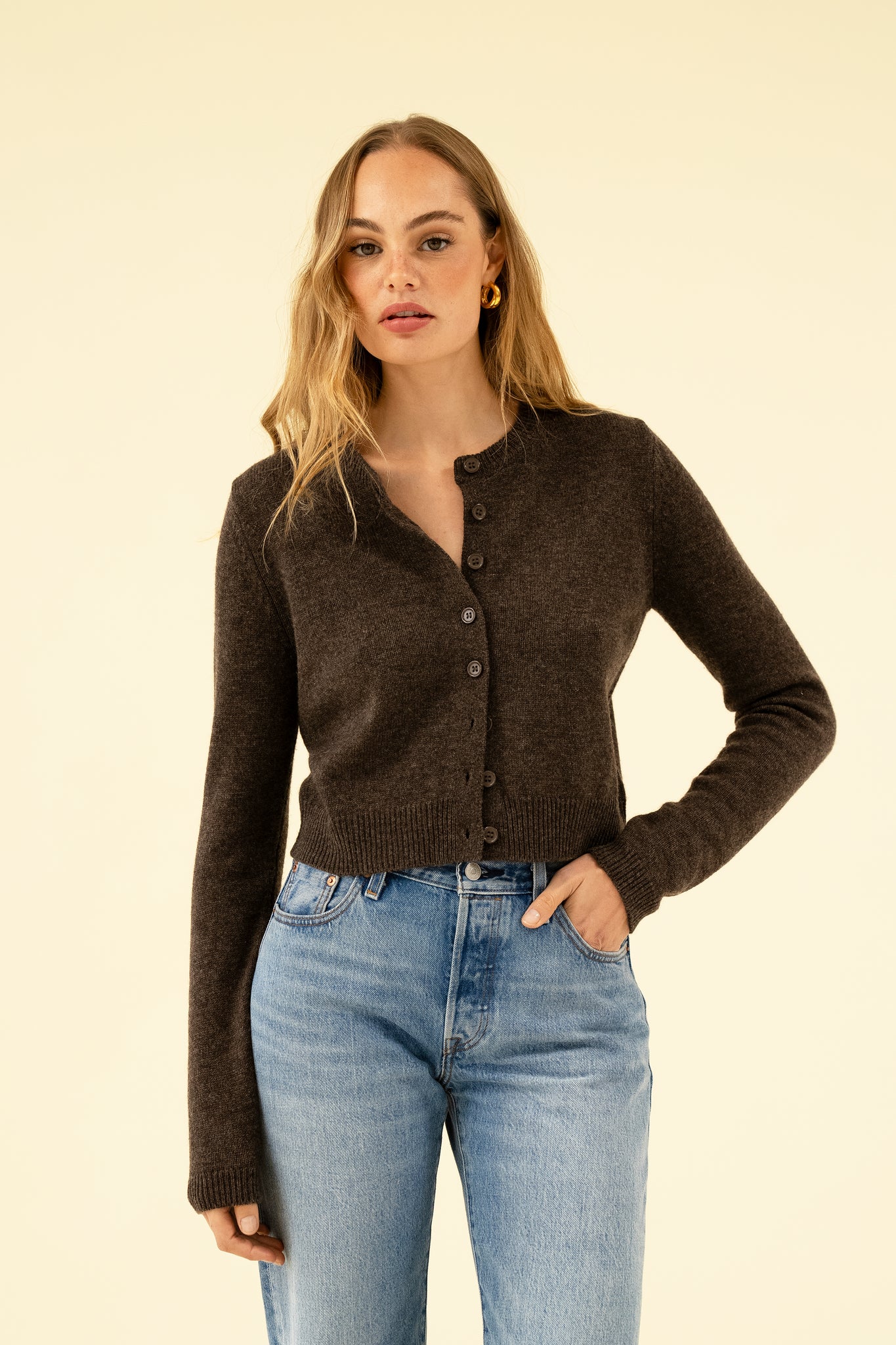 CHARLOTTE CASHMERE CARDIGAN - DARK MINK