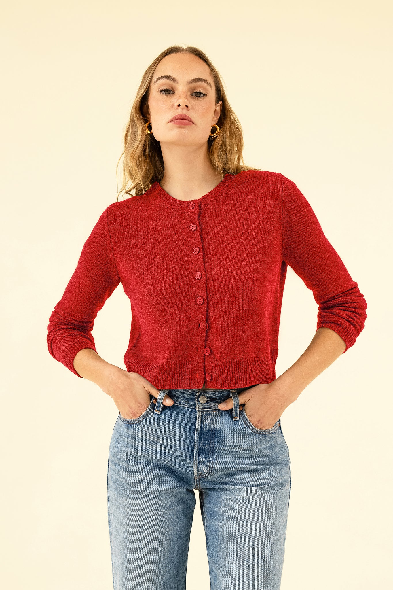 CHARLOTTE CASHMERE CARDIGAN - ROUGE